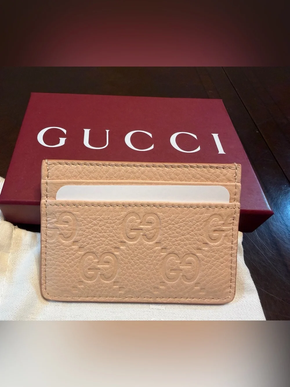 New Authentic Gucci GG Jumbo Logo Card Case Walllet Pink Leather